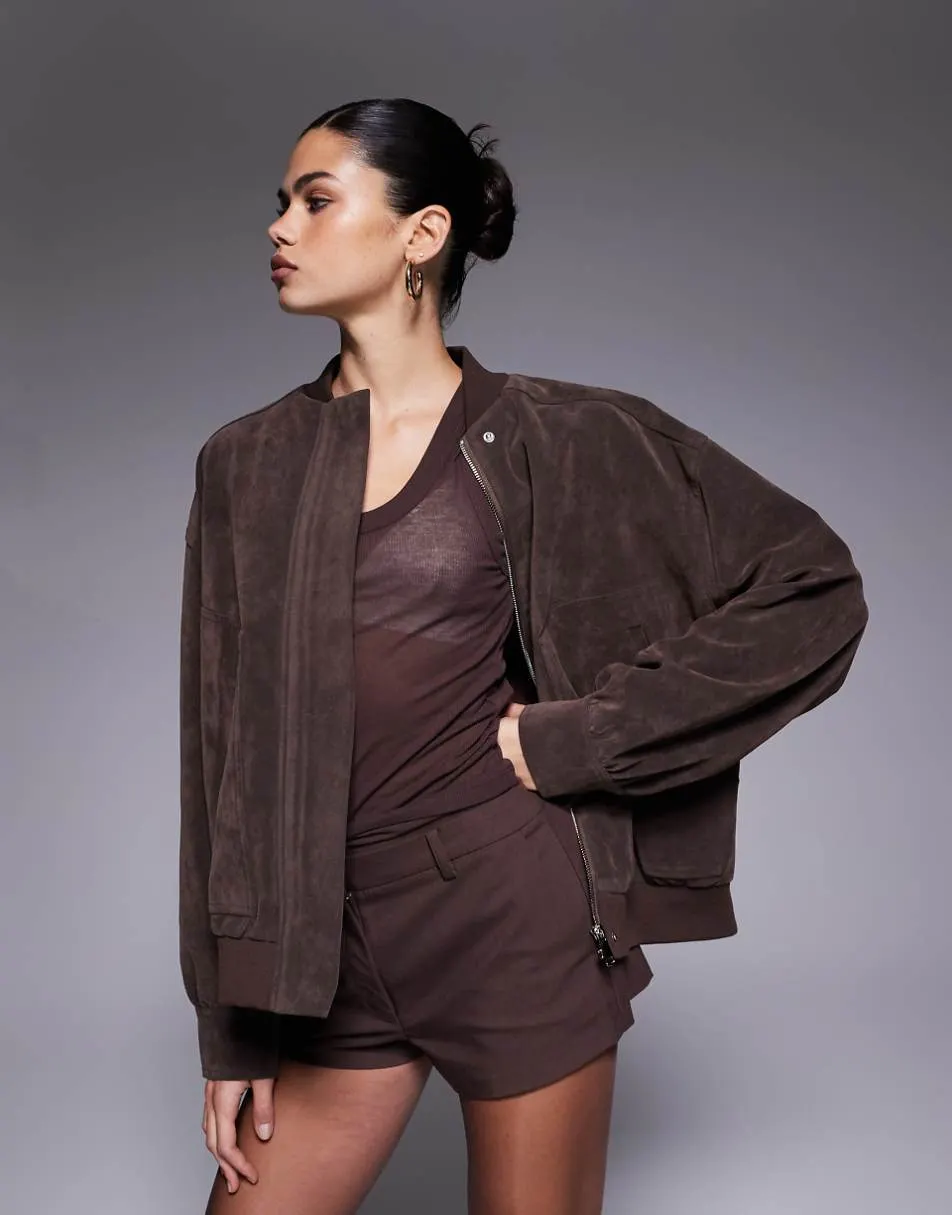 Kaiia exclusive faux suede bomber jacket in chocolate brown