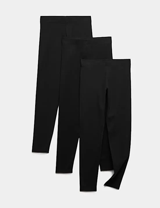 3er-Pack Einfarbige Leggings mit hohem Baumwollanteil (6–16 J.)