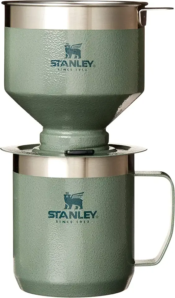 STANLEY Perfect Brew Pour Over Set | 12 oz Camp Mug with Lid Included | Drip Coffee Maker with Reusable Filter | Insulated Stainless Steel | BPA-Free | Hammertone Green