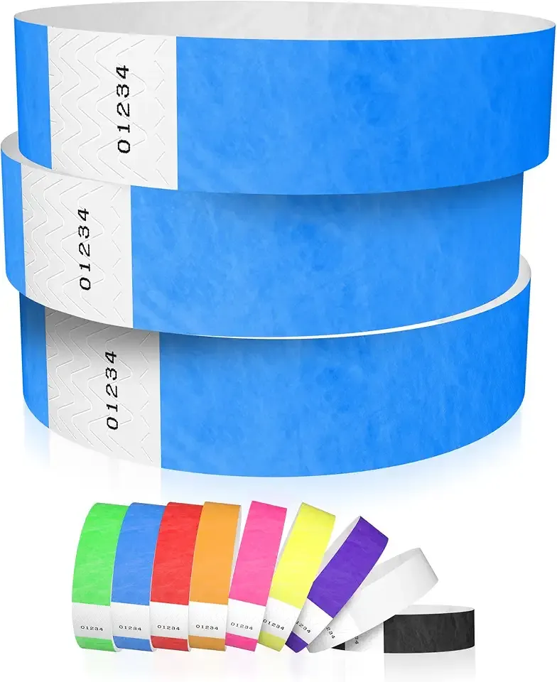 600 WristCo Neon Blue Tyvek Wristbands for Events - Tamper-Proof Design