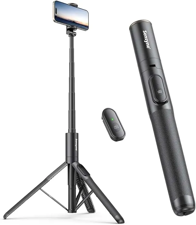 Sensyne 60" Phone Tripod - Selfie Stick, Lightweight All in One Phone Tripod Integrated with Wireless Remote Compatible with All Cell Phones for Selfie/Video Recording/Photo/Live Stream/Vlog（Black）