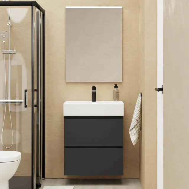 Mueble de baño con lavabo Espacio L negro mate 60x35 cm