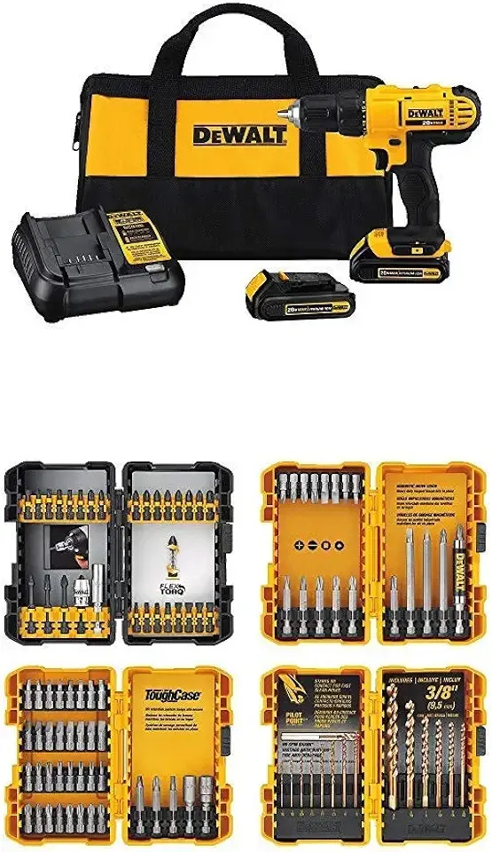 DEWALT 20V MAX* Cordless Drill / Driver Kit with Screwdriver/Drill Bit Set, 100-Piece (DCD771C2 & DWA2FTS100)