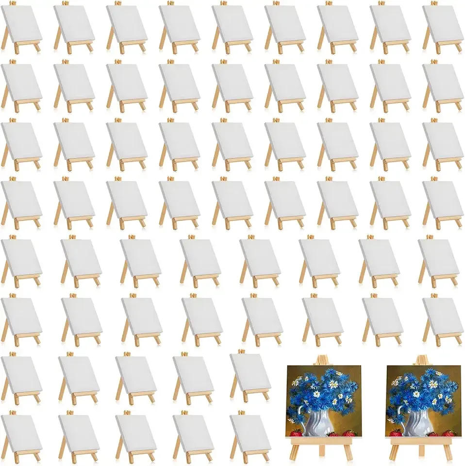 150 Pack Mini Canvas with Easel for Painting Wood,4 X 4 Inch | Stretched Canvas Panels with Wood Tabletop Easels, Art Supplies for Classroom Crafts Birthday Paint Party Favors Projects