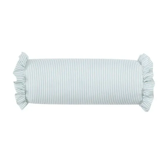 Home Decor Collection 8" x 20" Blue Striped Ruffle Bolster Decorative Pillow