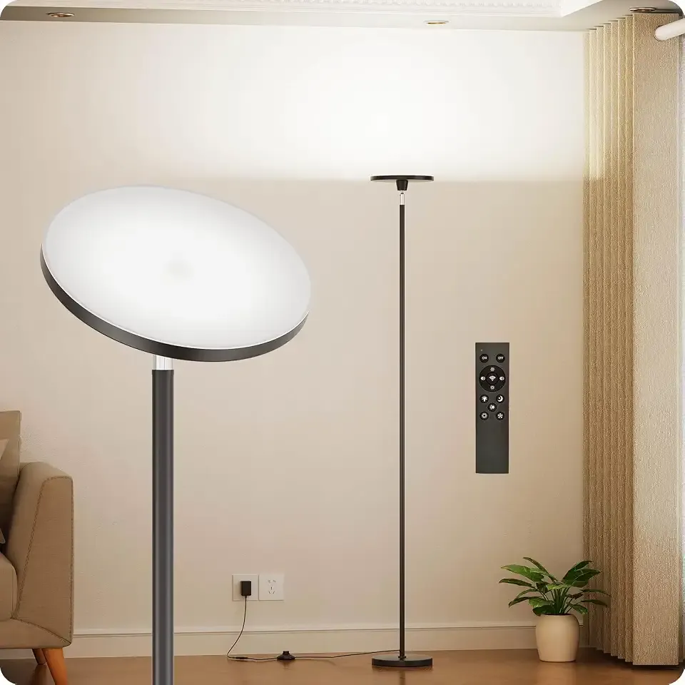 Nukanu Dimmable Torchiere Floor Lamp with Remote,Black | For Living Room Bedroom Office, Adjustable Brightness 10%-100%, Color Temperature 3000k-6000k, Standing Lamp Tall Lamp