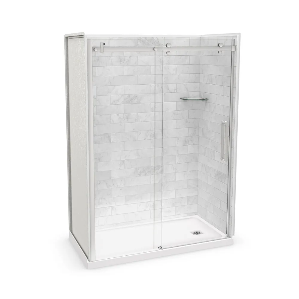 MAAX Utile 60L x 32W x 84H in. 3-in-1 Shower Kit - Shower Stall Enclosure with Right Drain Base, Wall, and Glass Shower Door in Chrome