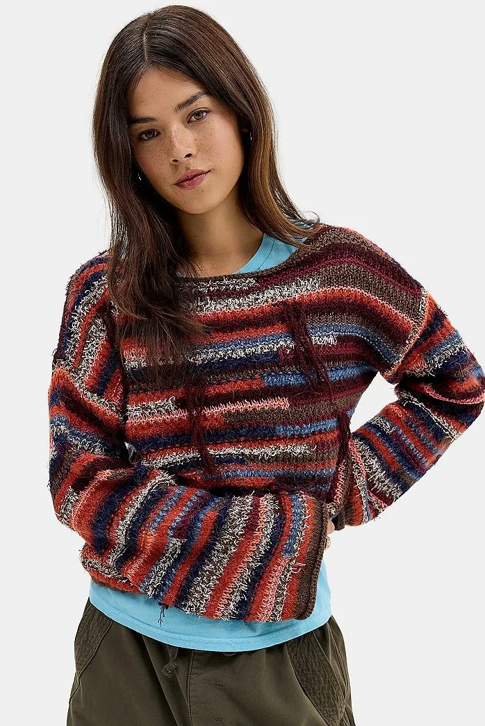 Maglione UO a Righe Miste con Frange