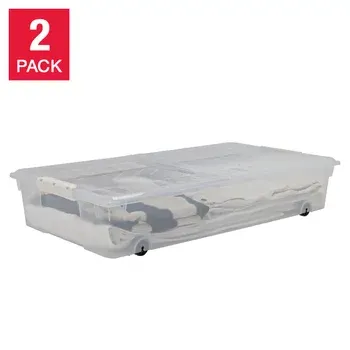 Greenmade InstaView 57 Quart Underbed Storage Bin with Wheels, 2-pack