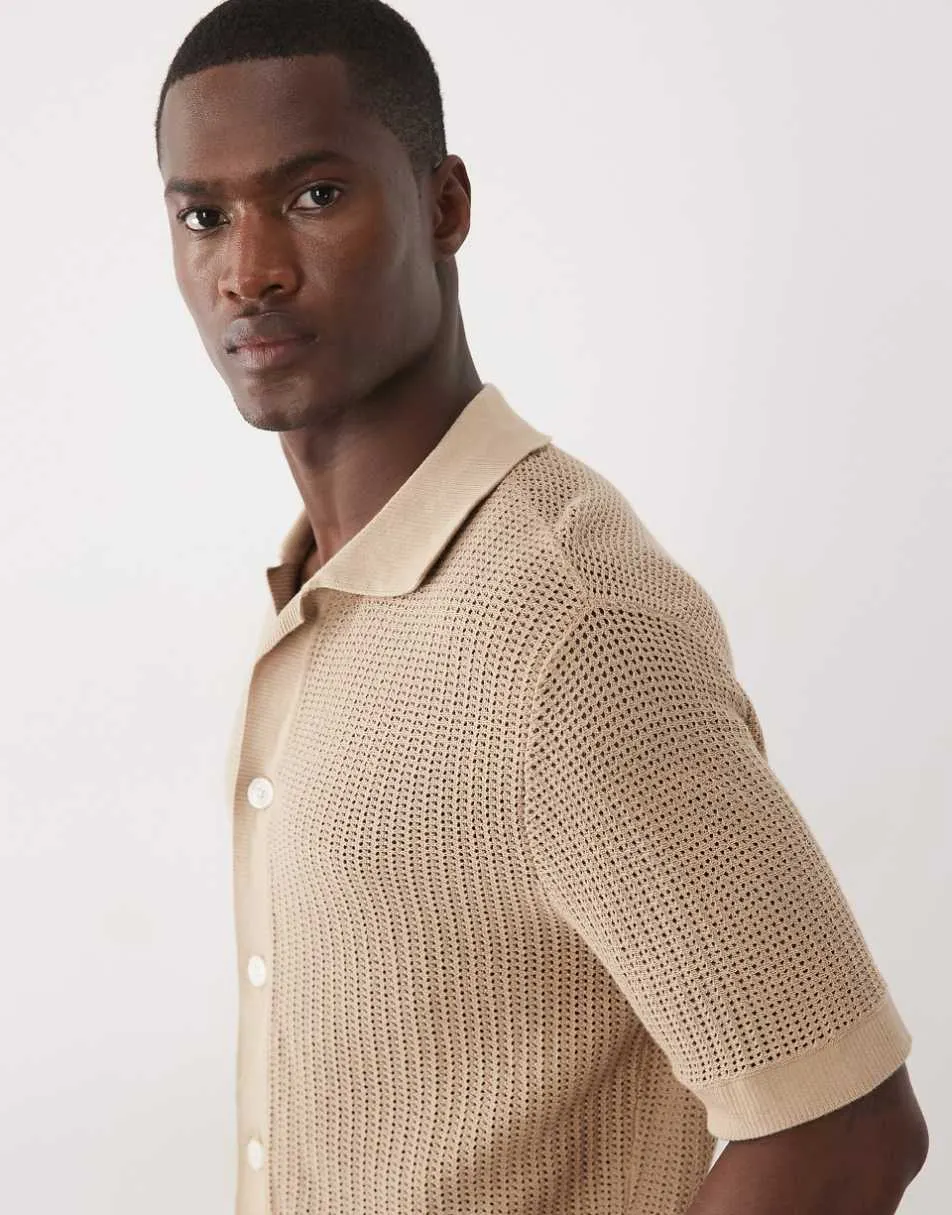 Selected 100% cotton knitted button cardigan in beige