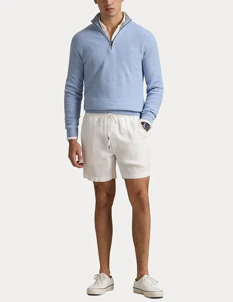 Mesh-Knit Cotton Quarter-Zip Sweater Blue