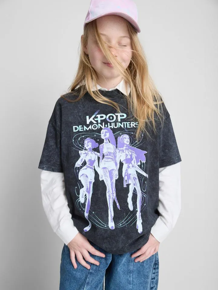 7–15 ans | T-shirt délavé à l'acide KPop Demon Hunters Huntr/x