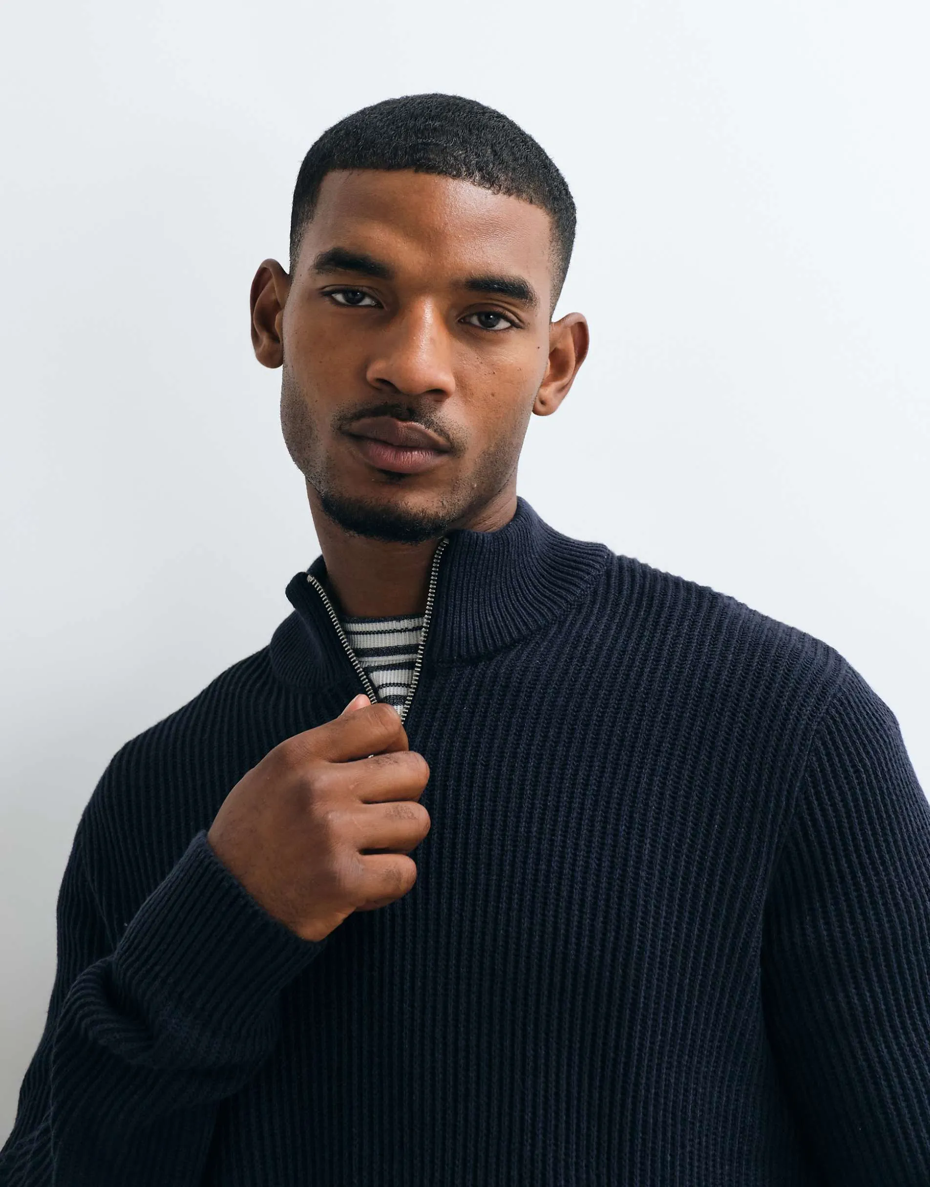 Jack & Jones fine rib quarter zip jumper in navy