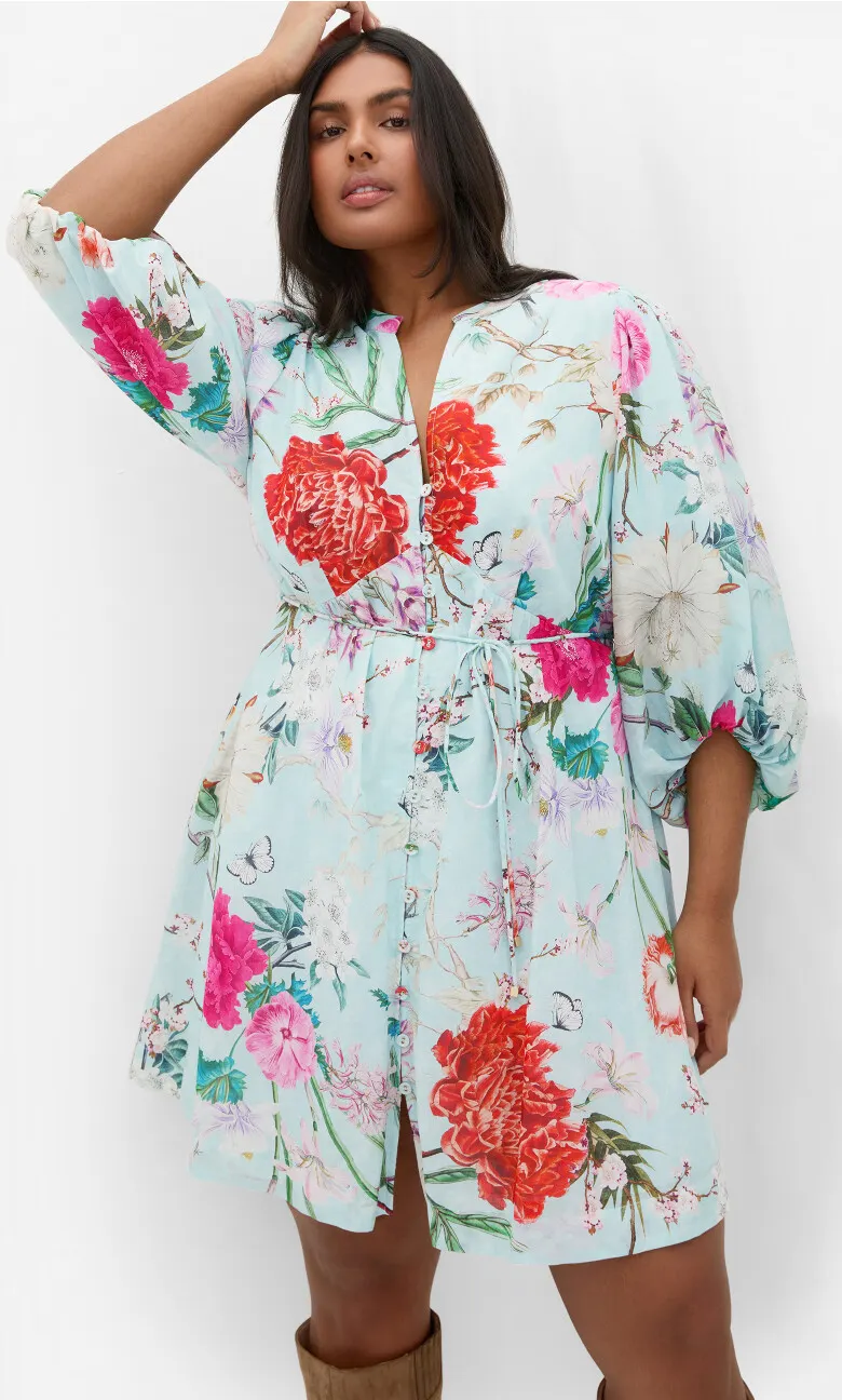 Flora Print Cotton Mini Dress - mint