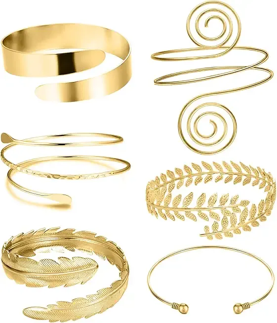 RIOSO 6 Pieces Arm Cuff Upper Arm Band Cuff Bracelet Bangle for Women Adjustable Armband Set