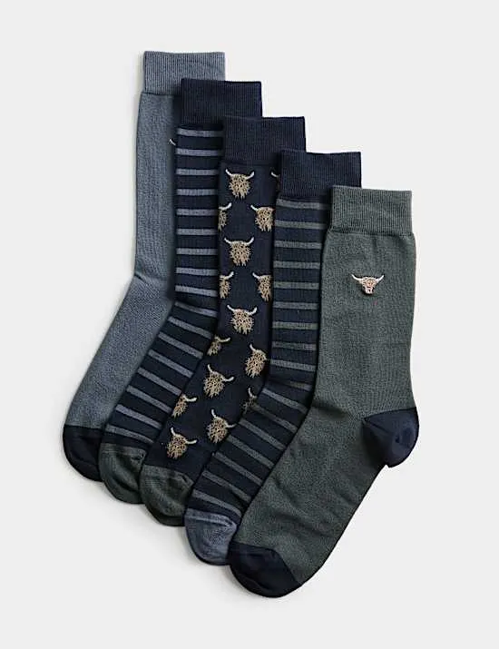 5er-Pack Cool & Fresh™ Hochlandrind-Socken mit hohem Baumwollanteil
