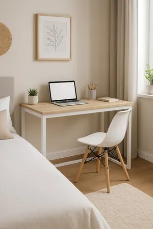 Meyvaser - Mesa de Escritorio 120 Cm de ancho con patas de Metal Blanco y tapa de madera 58x74x120 Cm