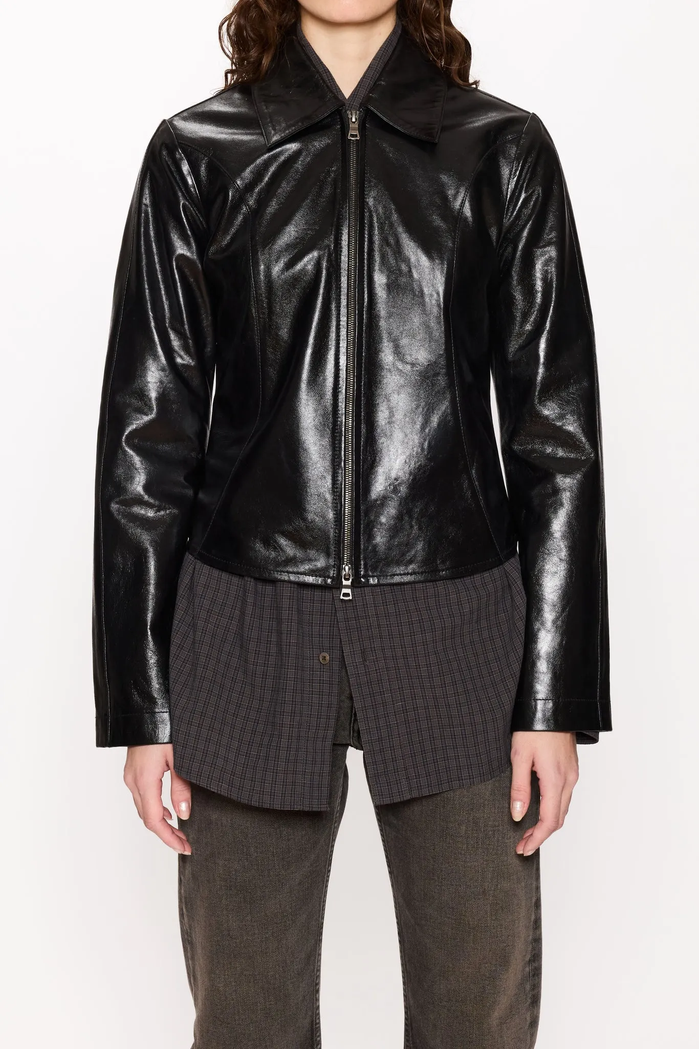 Slim Zip-Up Leather Shirt