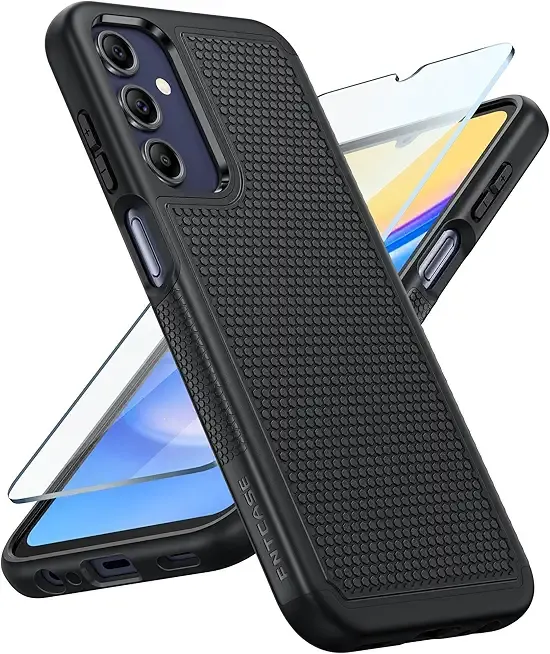 FNTCASE for Galaxy A15-5G Phone Case: Samsung Galaxy A15 5G Dual Layer Protective Heavy Duty Cover Shockproof with Non Slip Textured Back - Military Protection Bumper Tough - 6.5inch Black