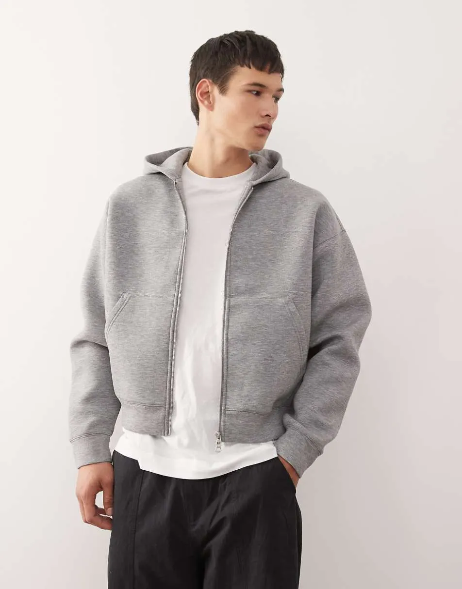 Weekday Simon zip through hoodie in grey melange in scuba-style fabric