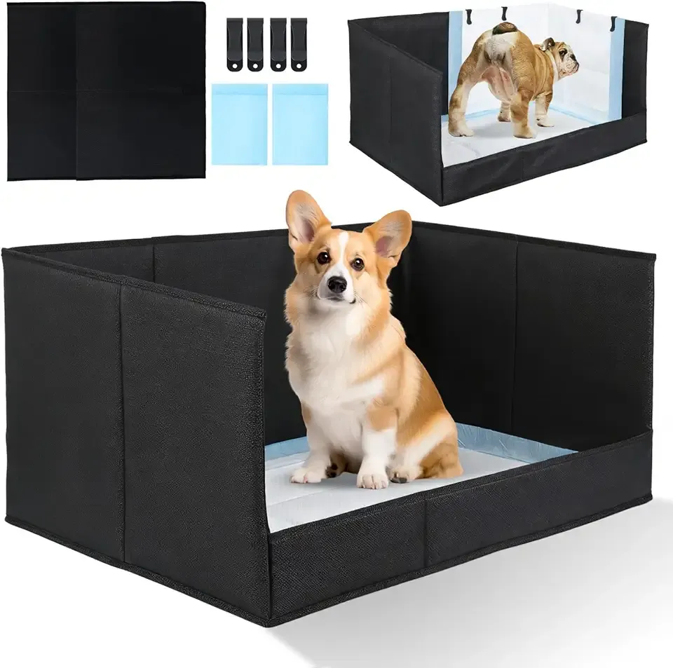 Dog Litter Box with High Walls, Pee Pad Holder Foldable, No Assembly, Waterproof, Seamless, Easy to Clean, Portable for Travel, No Spill Indoor Dog Potty Tray for Puppy & Medium Dogs