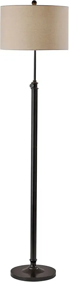 Adesso Floor Lamp, Black & Brown Fabric, 3-Way Dimmable, 62” | Stratton 150W Floor Lamp with Rotary Switch for Bedroom, Living Room, Reading Nook, or Home Office Lighting