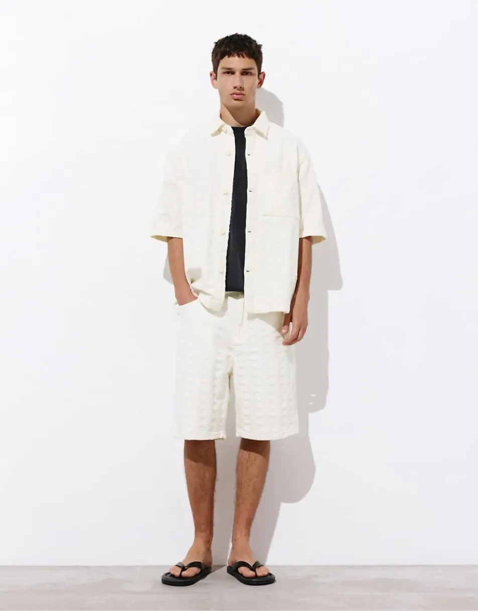 Pull&Bear Jacquard denim bermuda shorts in beige