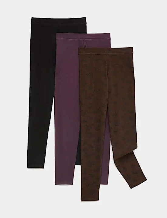 3er-Pack Gemusterte Leggings mit hohem Baumwollanteil (6–16 J.)