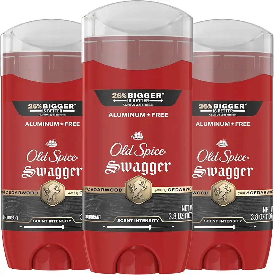 Old Spice Aluminum Free Deodorant for Men, 24/7 Protection to Eliminate Odors, 24/7 Freshness & Lasting Scent, Swagger with Lime & Cedarwood Scent, 3.8 oz (Pack of 3)