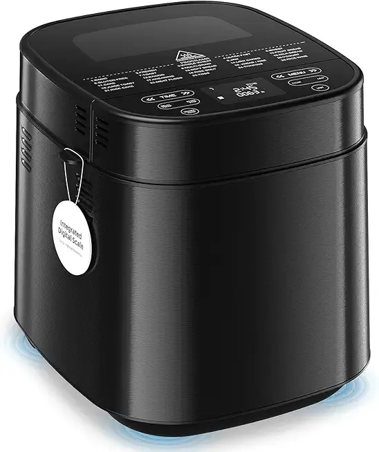 2.5LB Bread Maker with Built-in Electronic Scale, 25-in-1 Bread Machine, Beginner-Friendly with Adjustable Baking & Fermentation, Non-Stick Easy-Clean Pan, Quiet, 15H Delay, Recipes, Black