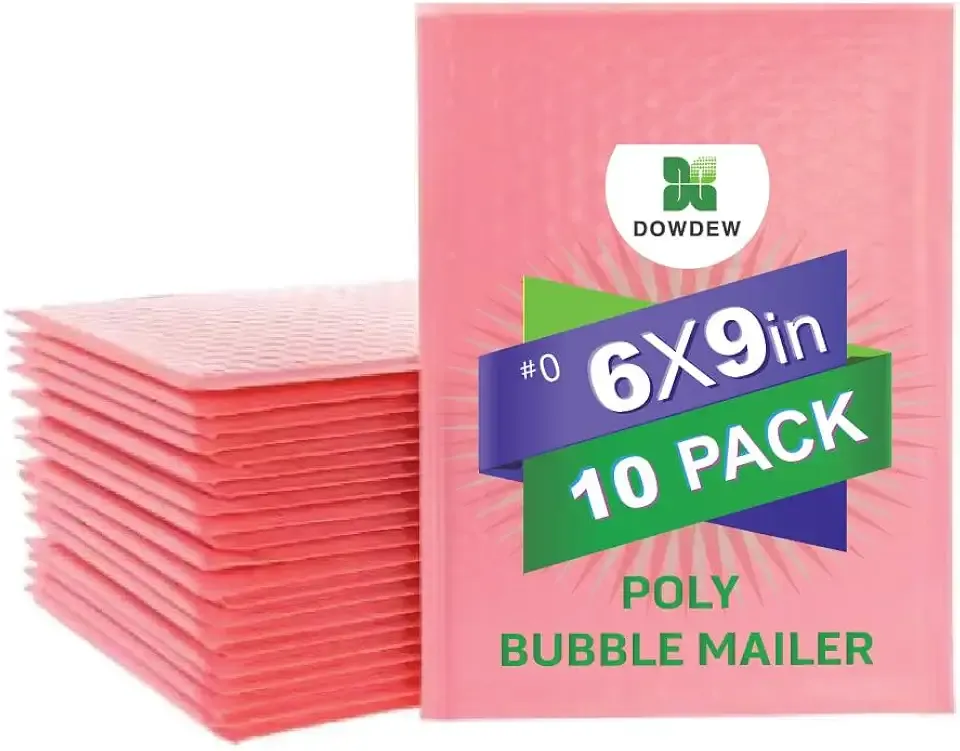 Water Resistant Bubble Envelope Mailers [10 Pack] 6 inch x 9 inch #0 Pink Poly Padded Shipping Envelopes Self Sealing Cushioned Packaging Bags