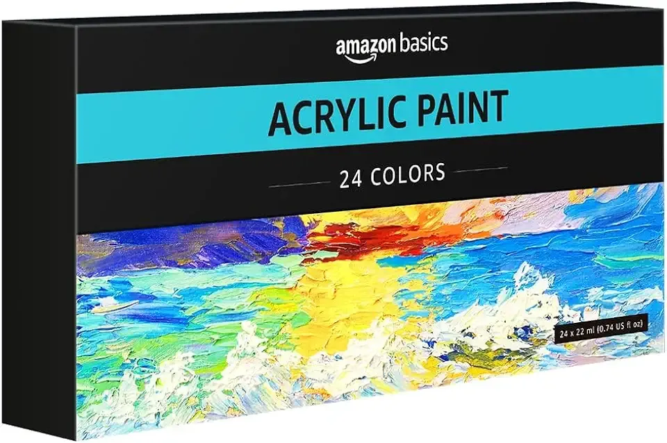 Amazon Basics Acrylic Paint Tubes Set with Rich Pigments, Non Fading, 0.74oz, 24 Colors, Multicolor