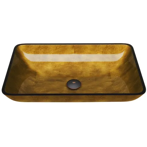 Donatello 22"L x 14"W x 5"H Copper Glass Rectangular Vessel Bathroom Sink in Gold
