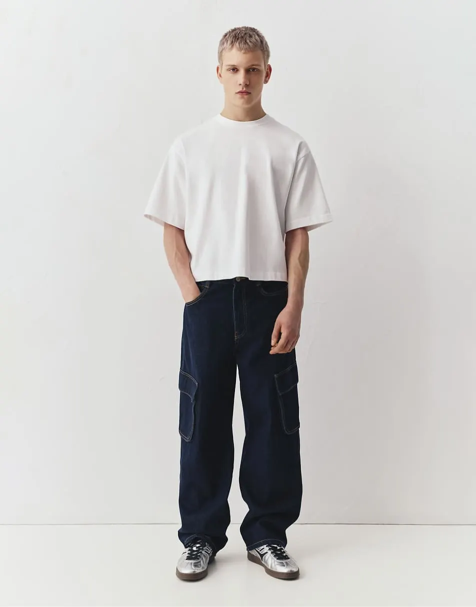 Pull&Bear Baggy cargo jeans in navy