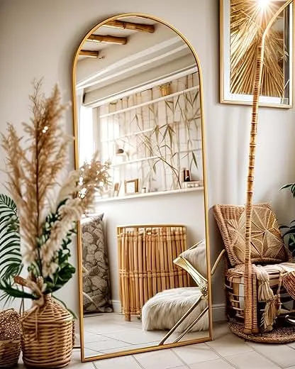 Antok Full Length Mirror, 58"x19" Floor Mirror, Arched Floor Standing Freestanding Arch Full Body Mirrors with Stand for Bedroom, Hanging Mounted for Living Room Cloakroom,Gold Antok Full Length Mirror, 58"x19" Floor Mirror, Arched F…