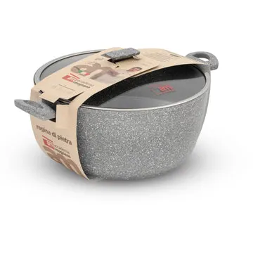 Casseruola antiaderente 2 manici con coperchio in vetro Regina di pietra Induction diametro 32 cm