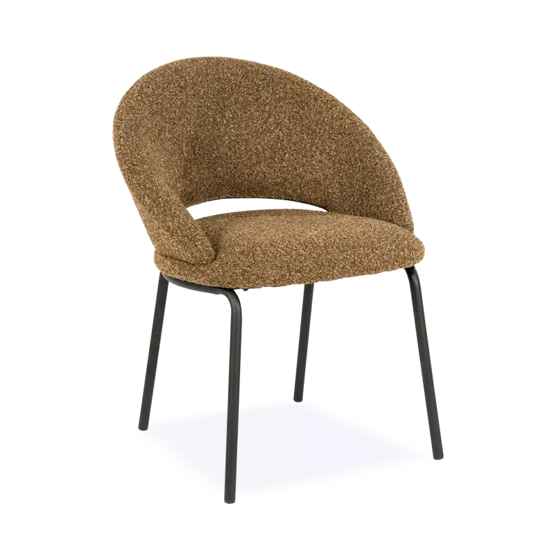 Eetkamerstoel Nido – stof Cloud Bruin – open rug – poot zwart