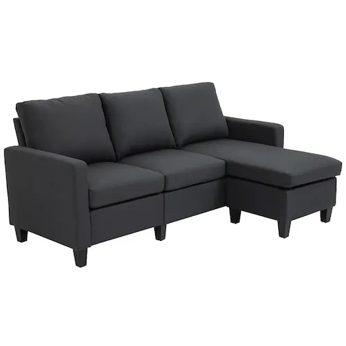 Convertible Sectional Sofa with Movable Ottoman for Bedroom