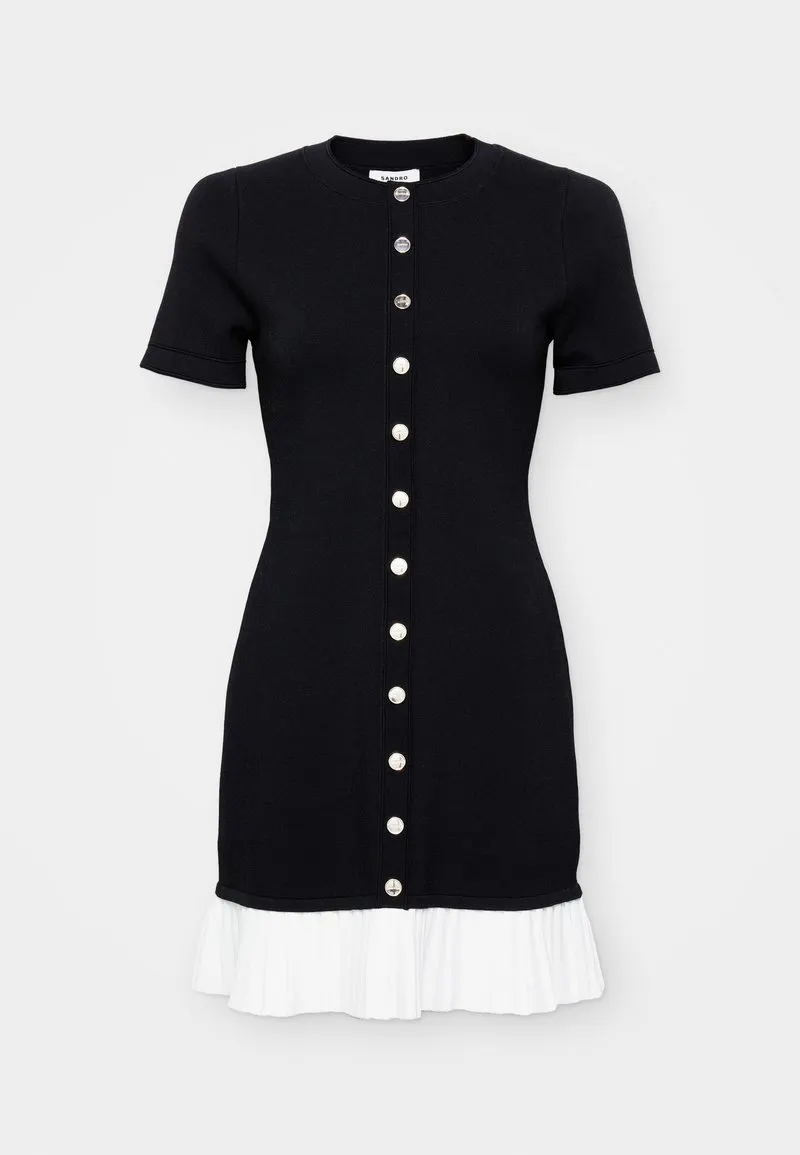 ROBE MINI DAY BOUT0NNEE VOLANT BAS - Strikket kjole - noir/ecru