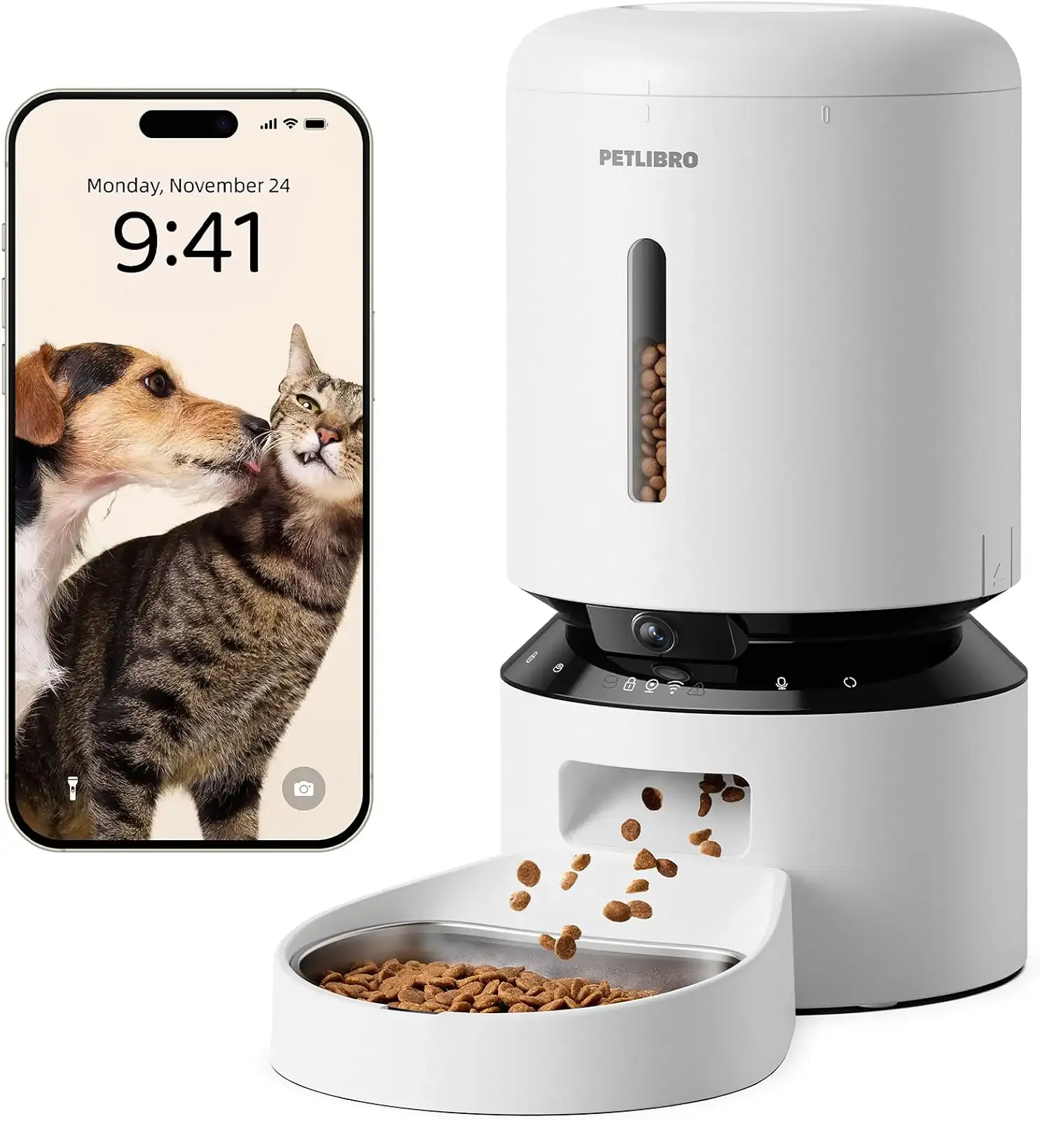 PETLIBRO Automatic Cat Feeder with Camera, 1080P HD Video with Night Vision, 5G WiFi Pet Feeder with 2-Way Audio, Low Food & Blockage Sensor, Motion & Sound Alerts for Cat & Dog Single Tray