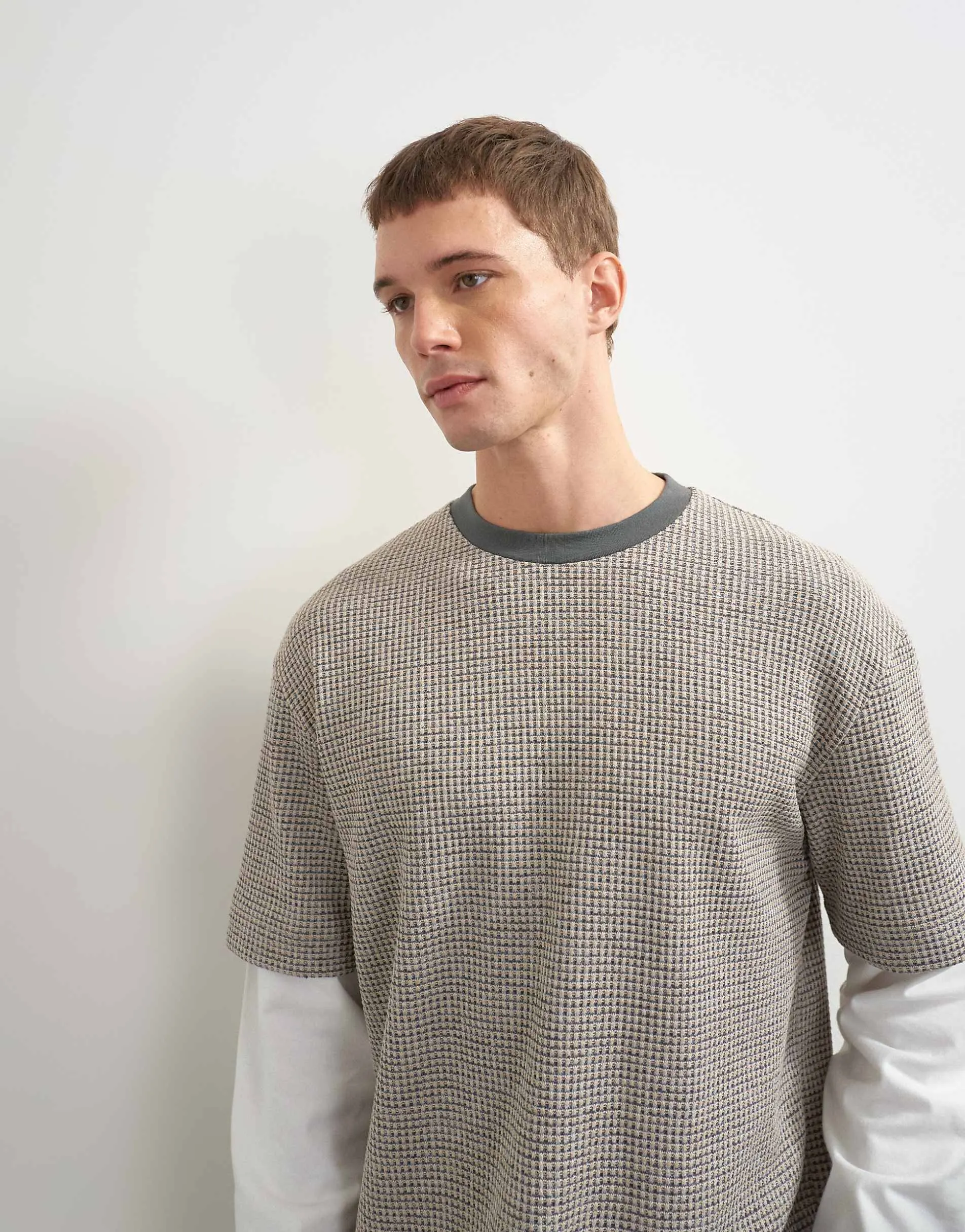 Topman relaxed fit double layered waffle t-shirt in oatmeal