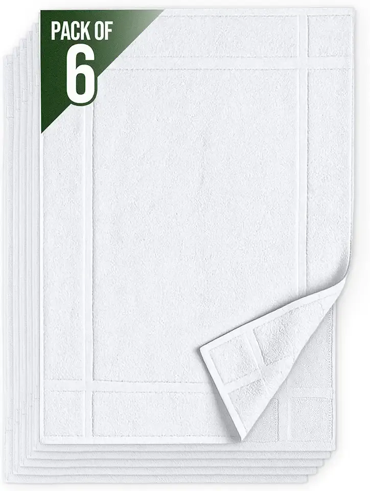Pearl Linens Pack of 6 100% Cotton Bath Mat Towels, 20x30 inches, Soft & Absorbent Floor Towels for Bathroom, Not Bathroom Rugs, After Shower Mat, 687 GSM, Machine Washable, Airbnb Essentials, White