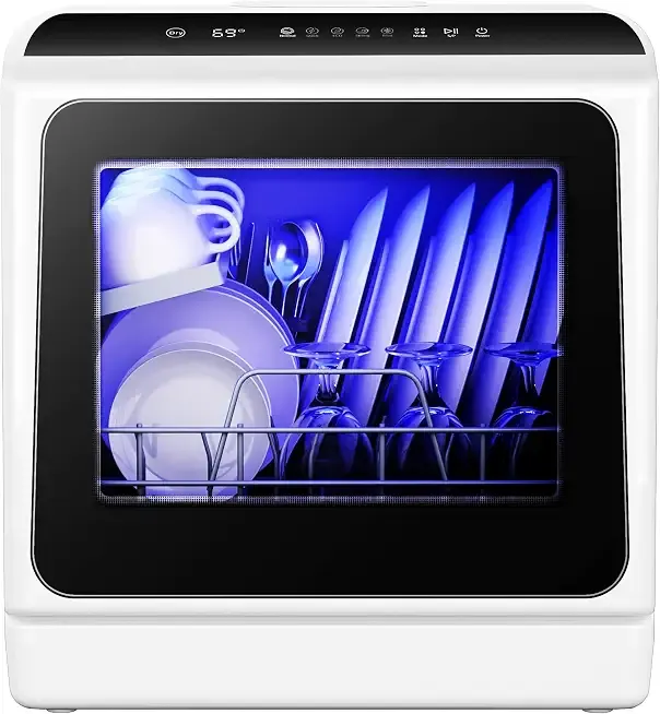 EUHOMY 6 Programs Countertop Dishwasher Portable, 40dB, 360° Coverage | 6-Program (Normal, ECO, Quick, Baby Care/Strong, Fruit, Dry), 73h Ventilation, Time-Saving, for Apartment