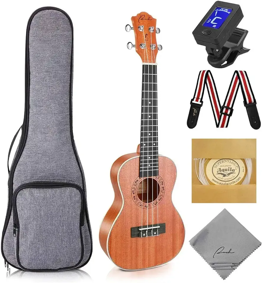 Ranch Concert Ukulele - Ukelele 23" Beginner Professional Kit with 12 Online Lessons, Gig Bag, Tuner, Strap, Aquila Strings Set