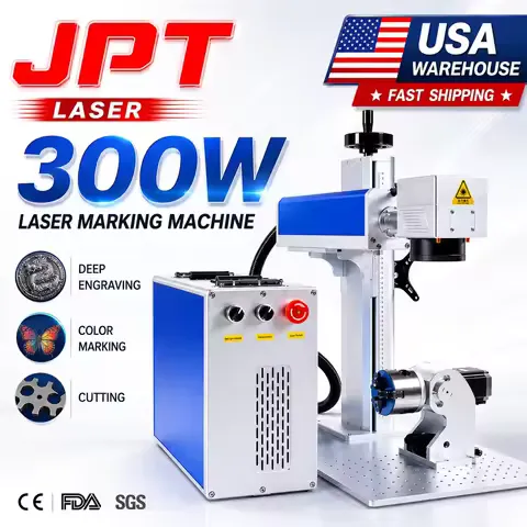300W JPT Mopa Fiber Laser Marking Machine BJJCZ Deep Marking Engraving for Metal Glass Jewelry Marking Laser Cutting US Stock