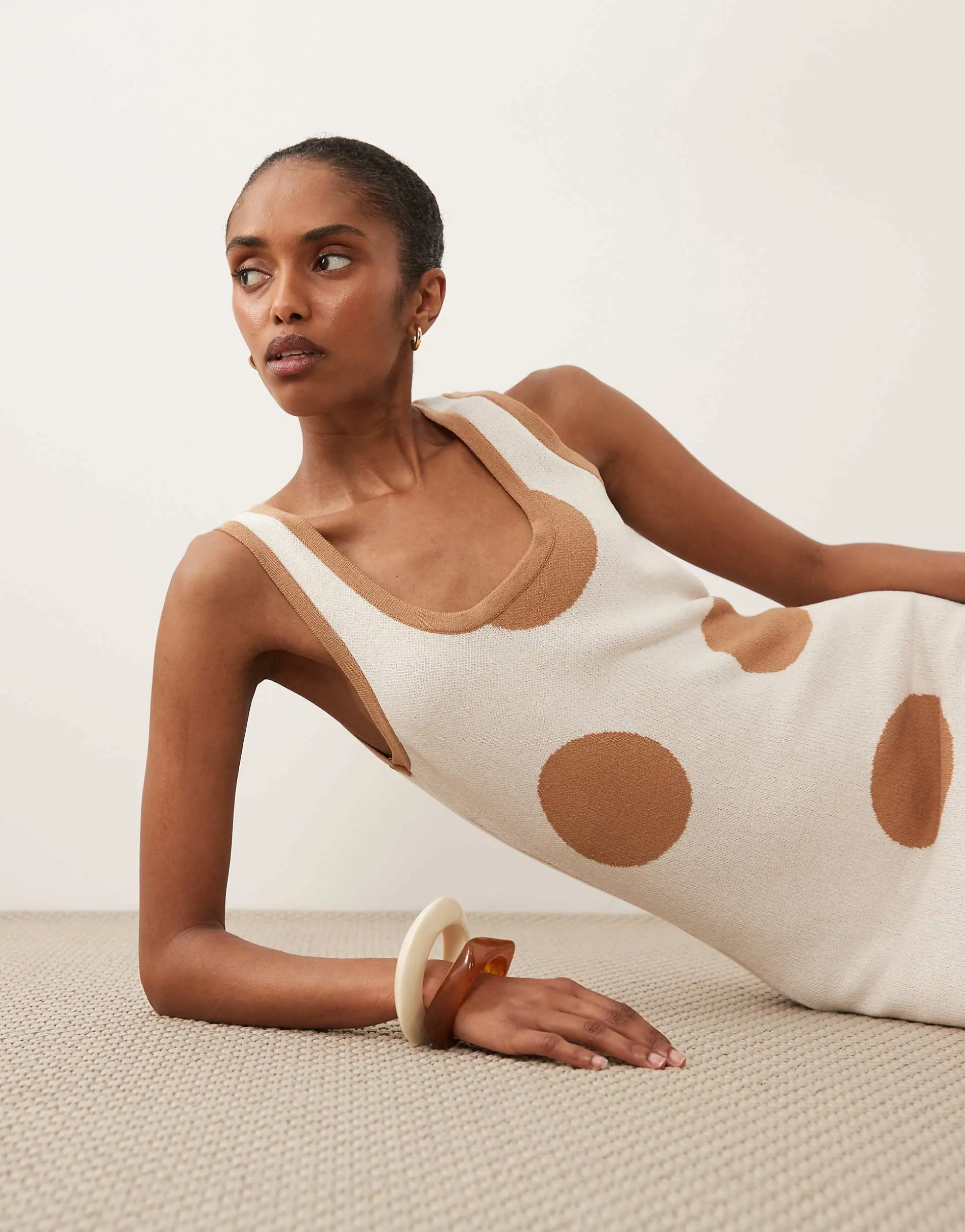 ASOS DESIGN knitted maxi dress in ecru polka dot