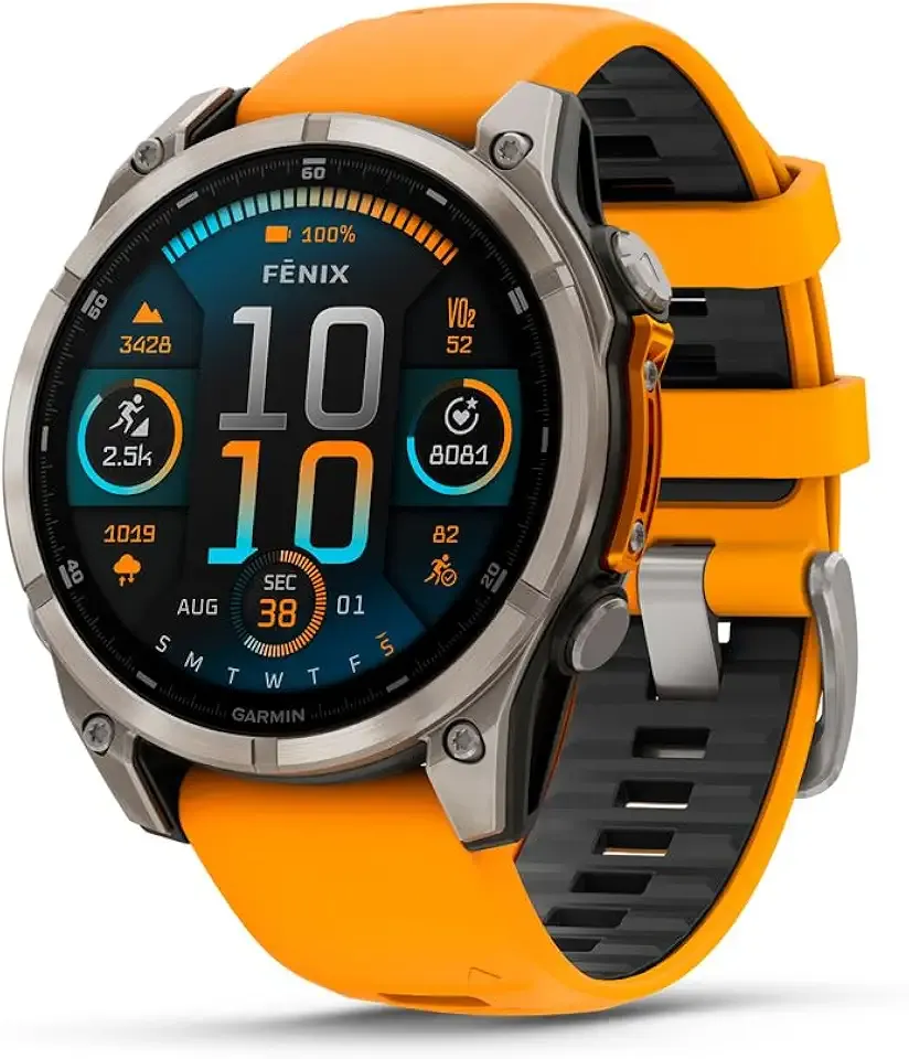 Garmin fēnix® 8 – 47 mm, AMOLED, Sapphire, Premium Multisport GPS Smartwatch, Long-Lasting Battery Life, Dive-Rated, Built-in LED Flashlight, Titanium with Spark Orange/Graphite Band