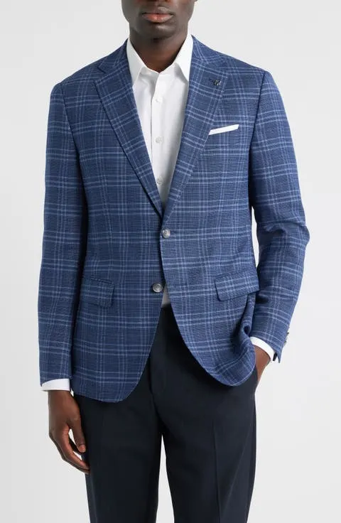 Hutson Slim Fit Navy Plaid Slub Wool Blend Sport Coat
