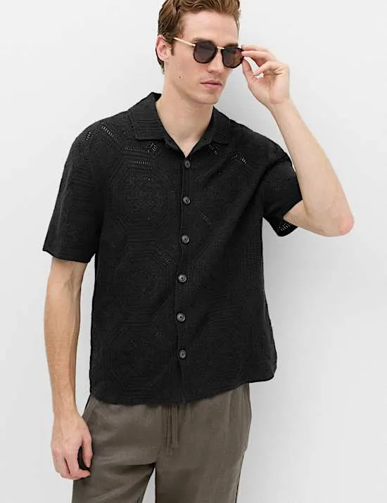 Gestricktes Poloshirt aus reiner Baumwolle mit durchgehender Knopfleiste