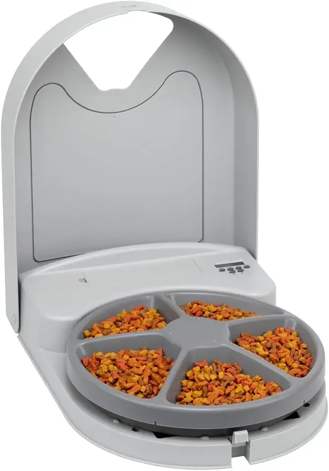 PetSafe Automatic Dog Feeder, 5 Meals, 40 oz Capacity, Plastic, for Dry Food, Multiple Pets | Schedules up to 5 Meals/Treats, Each Compartment Holds 1 Cup, Feed-Now Button, Dishwasher-Safe Tray